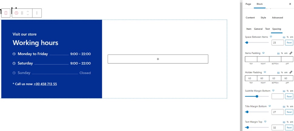 Working Hours Gutenberg Spacing