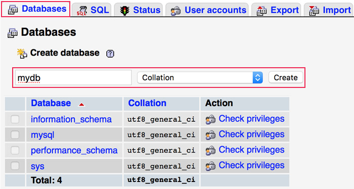 Create a new database