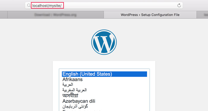 Installing WordPress locally-via-the-on-screen installer in the browser