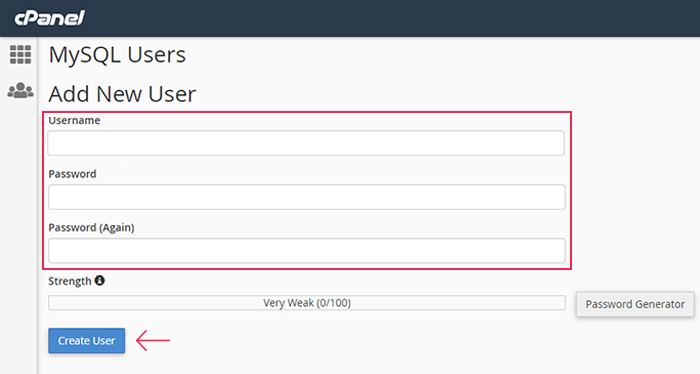 MySQL Users section