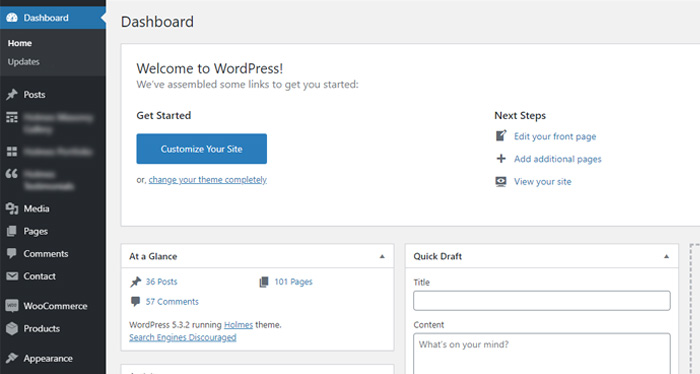 Dashboard panel which concludes the installation process