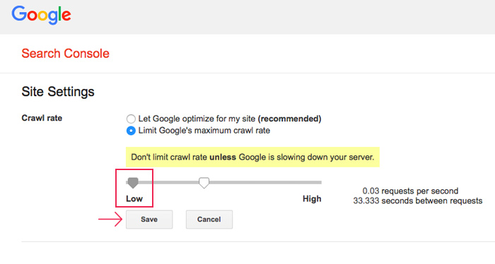 Find the Crawl rate option in Site Settings