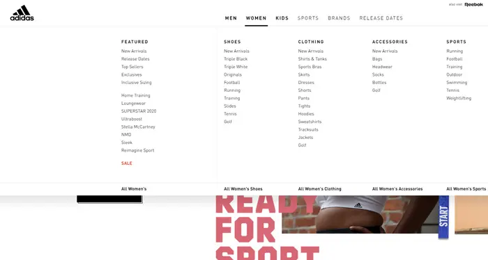 Adidas Mega Menu