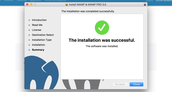 Finish the installation of MAMP