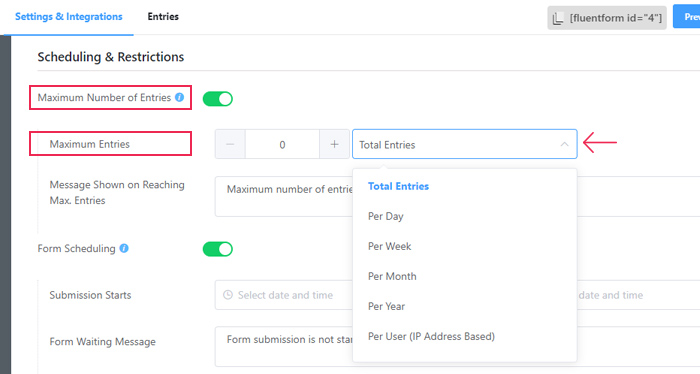 Scheduling and Restrictions option