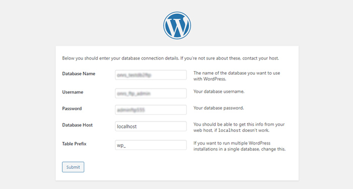 Insert your database information