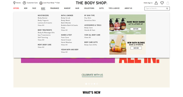 Body Shop Mega Menu