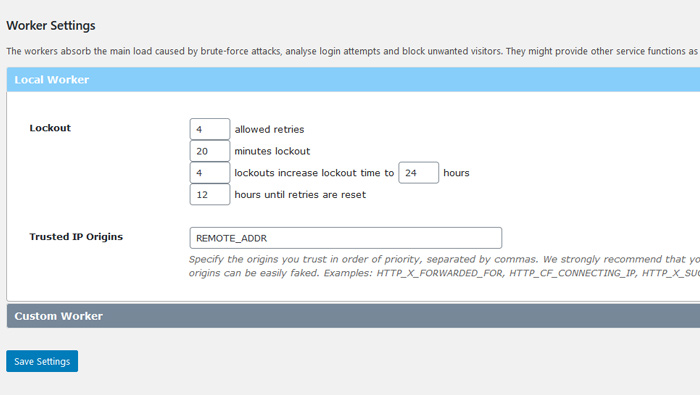 Limit Login Attempts Reloaded Worker settings