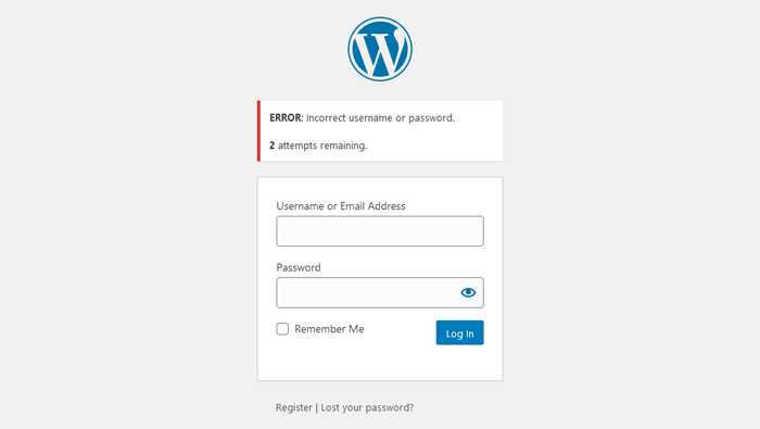 Log in using a wrong password or user name