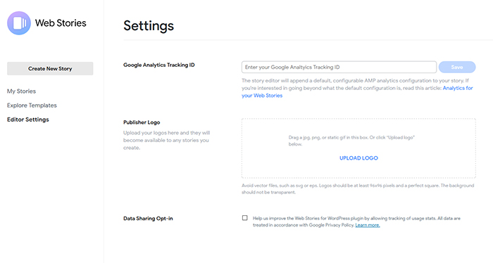 Web Stories Settings