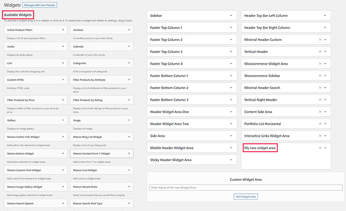 Creating Custom Widget Area