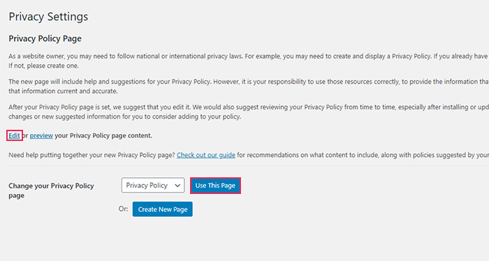 Privacy Settings Edit Use This Page