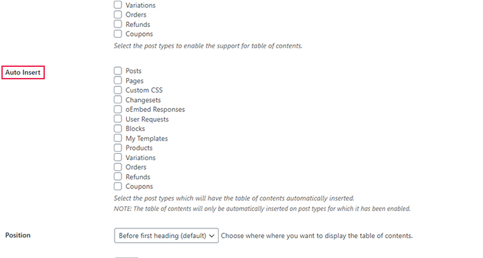 Table of Contents Auto Insert