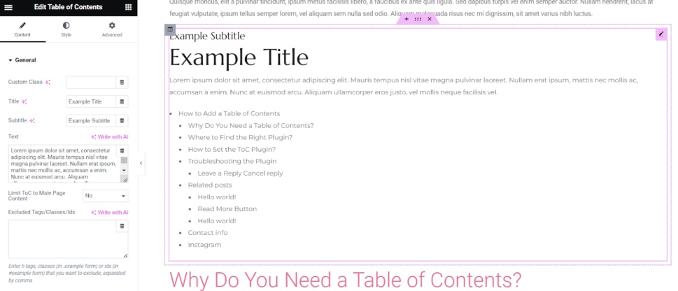 Table of Contents Default Look