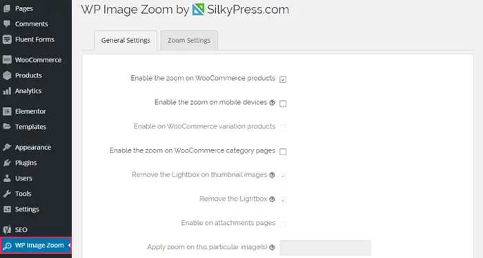 WP Image Zoom Settings