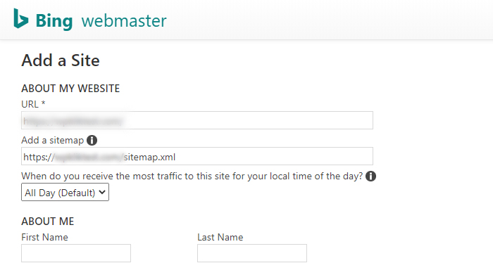 Bing Webmaster Add Site
