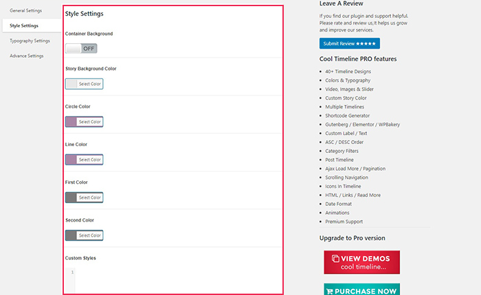 Cool Timeline StyleSettings