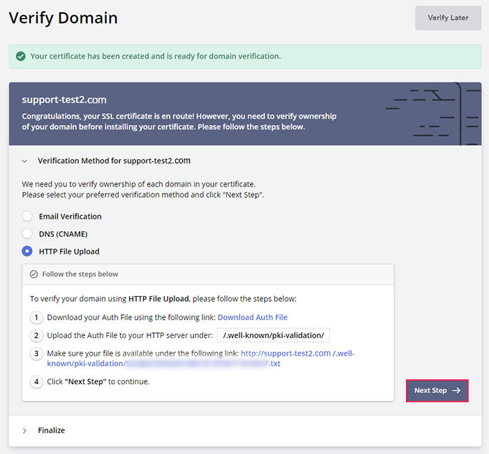 Creating Free SSL Verify Domain