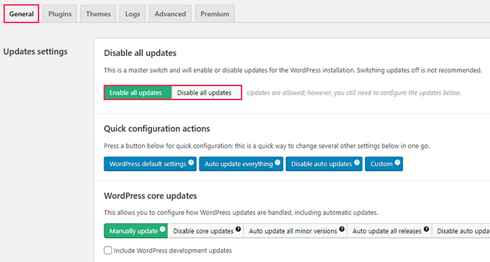 Easy Updates Manager General Settings