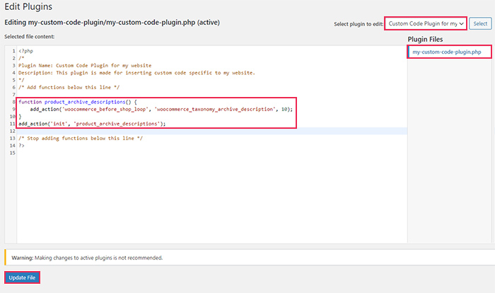 Editing Plugin Via Dashboard Code