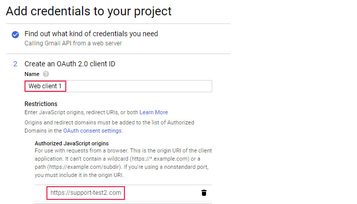 Gmail APIs Add Credentials