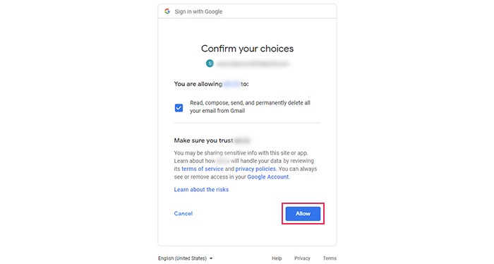 Gmail Confirming Choice