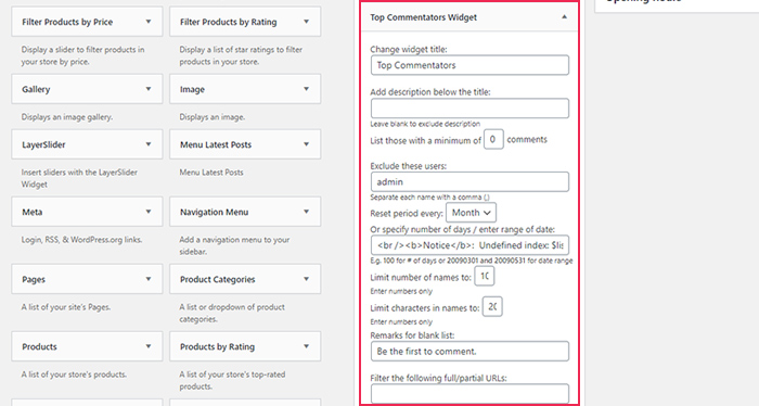 Top Commentators Widgets