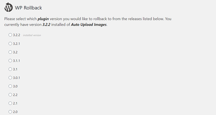 WP Rollback Options