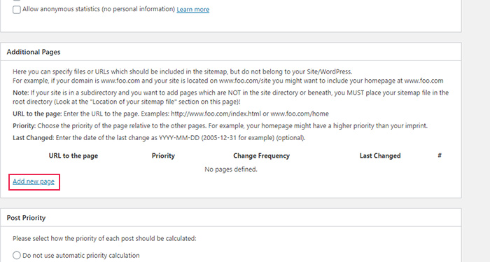 XML Sitemap Additional Pages