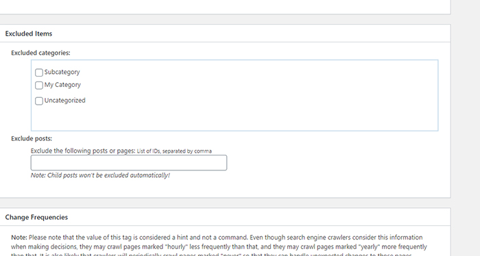 XML Sitemap Excluded Items