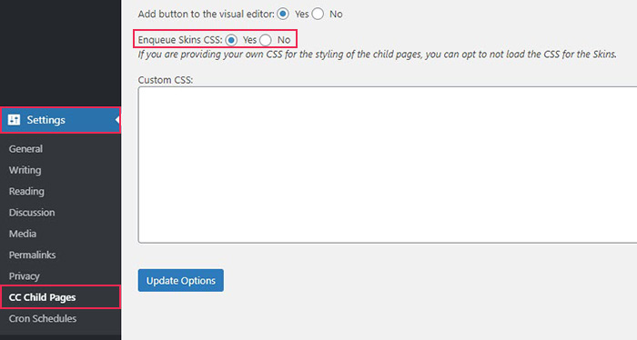 CC Child Pages Options