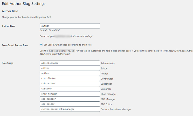 Edit Author Slug Settings