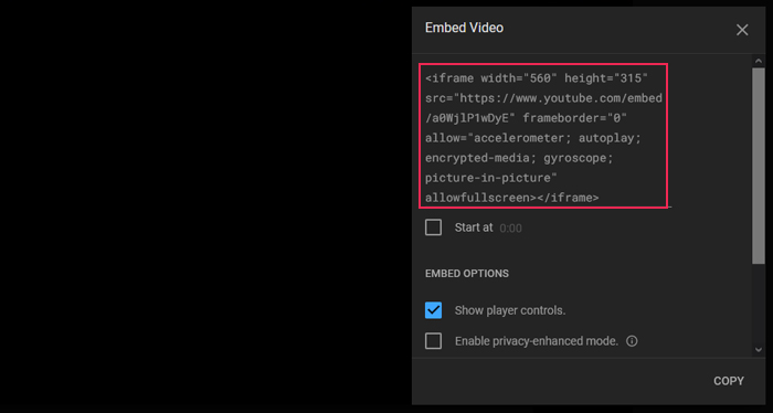 Embed Video Copy Code