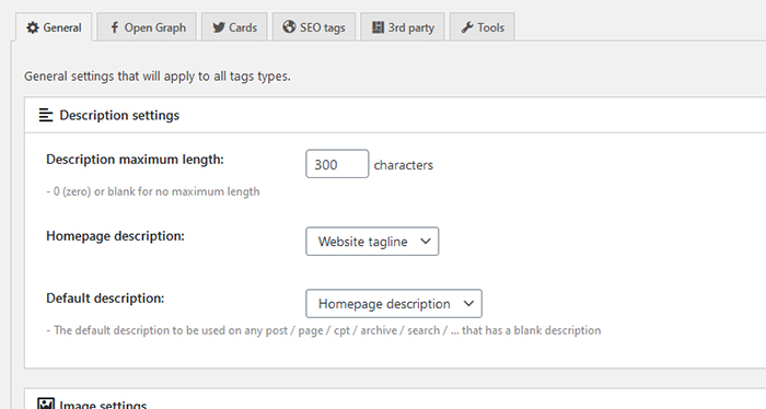 Facebook Open Graph General Settings