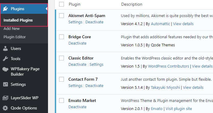 The list of the plugins installed on your website