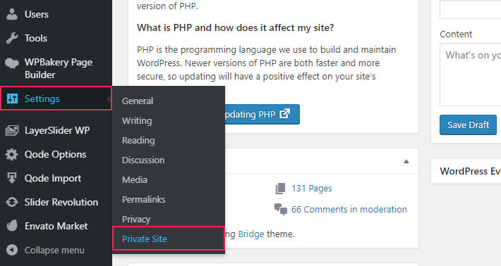 My Private Site Plugin Options