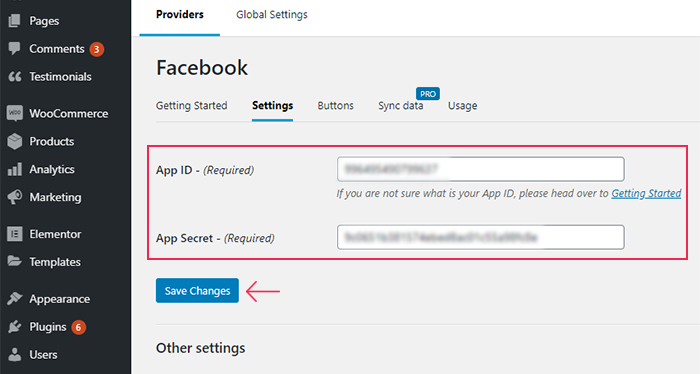 Nextend Facebook WP Settings