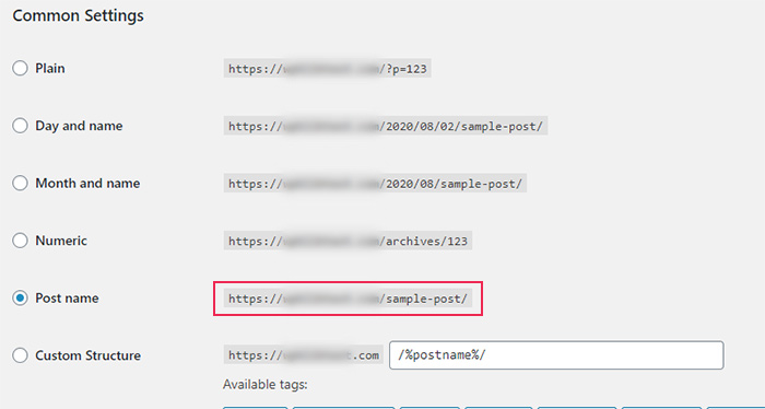 Permalinks Common Settings