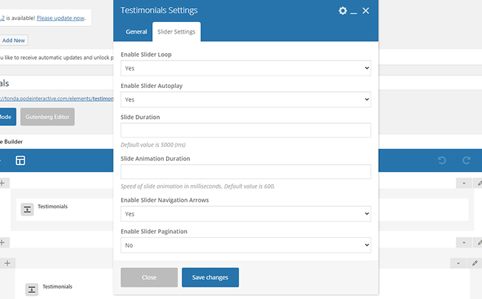 Tonda Testimonials Shortcode Settings