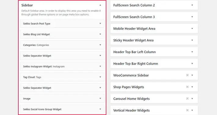 Sidebar widget area