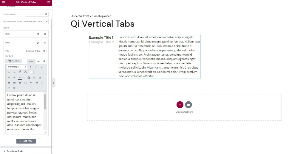 Qi addons Vertical Tabs Add items
