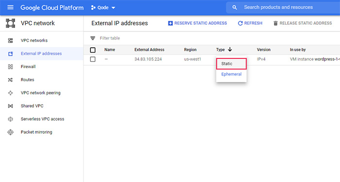 Assigning Static IP Address