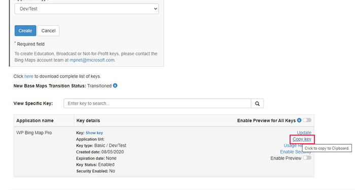 Bing Maps Copy Key