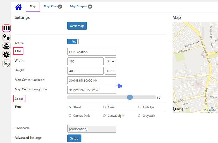 Bing Maps Editing Settings