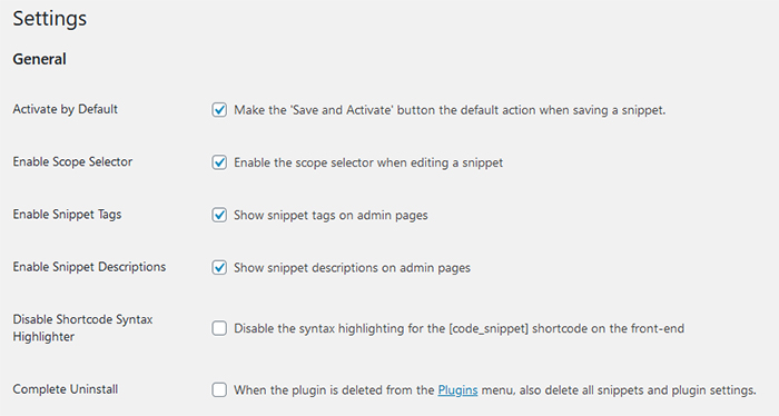 Code Snippets Settings