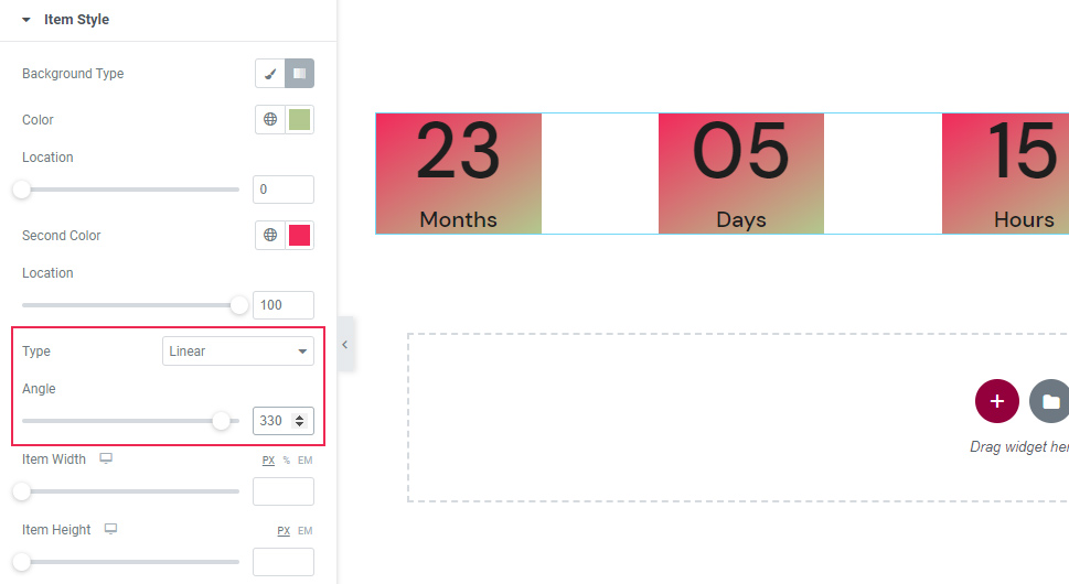 Countdown Gradient Type and Angle