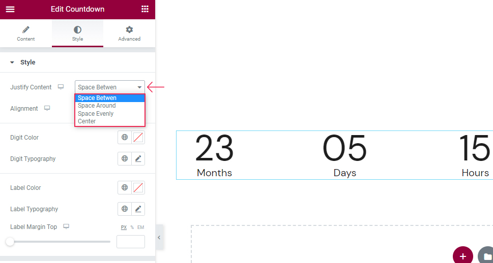 Countdown Justify Content