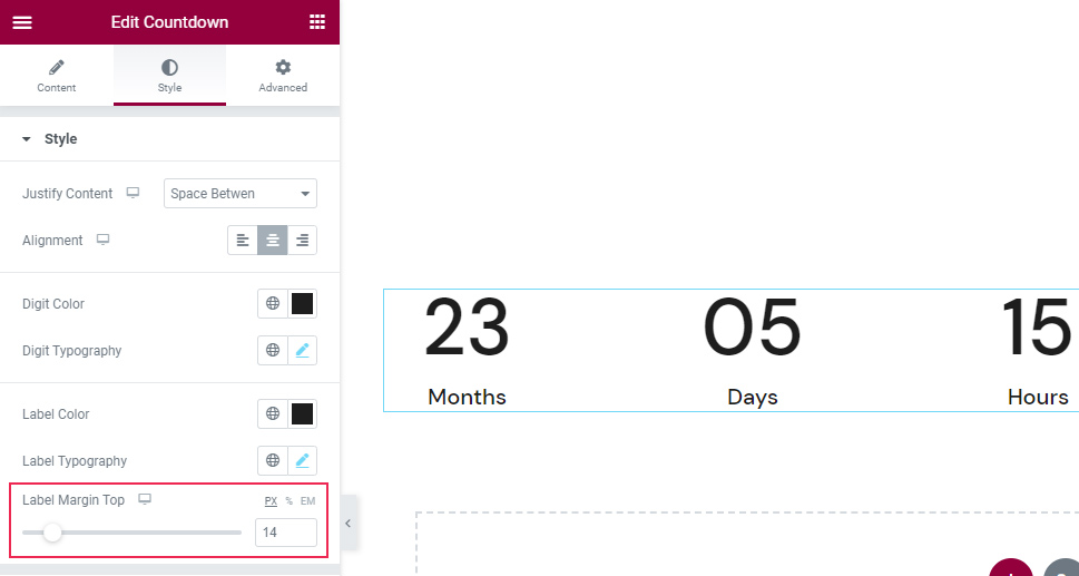Countdown Label Margin Top