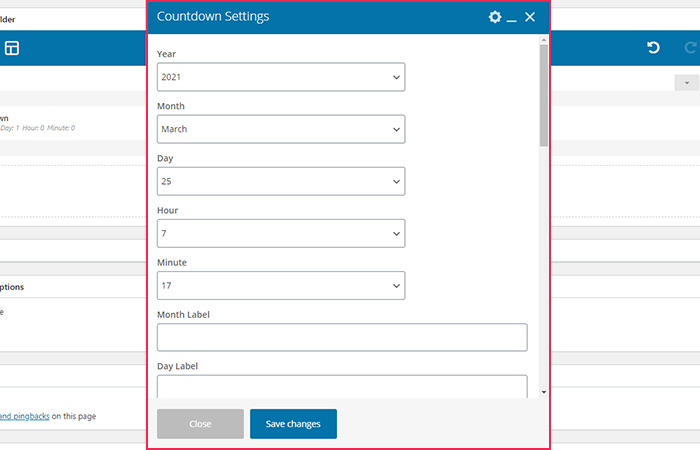 Countdown Shortcode Settings