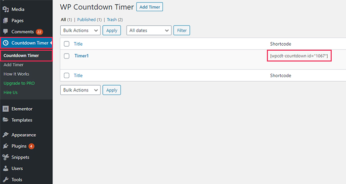 Countdown Timer Shortcode